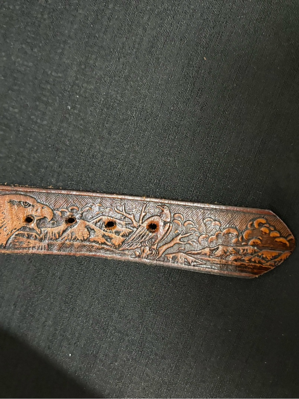 VTG. Raintree Native Southwest Thunderbird Silver Belt Buckle Leather Belt 77-81 - Picture 12 of 14